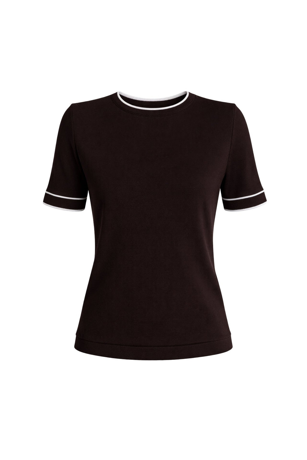 Binding Detail Crew Neck Brown Knit Blouse
