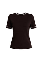 Binding Detail Crew Neck Brown Knit Blouse