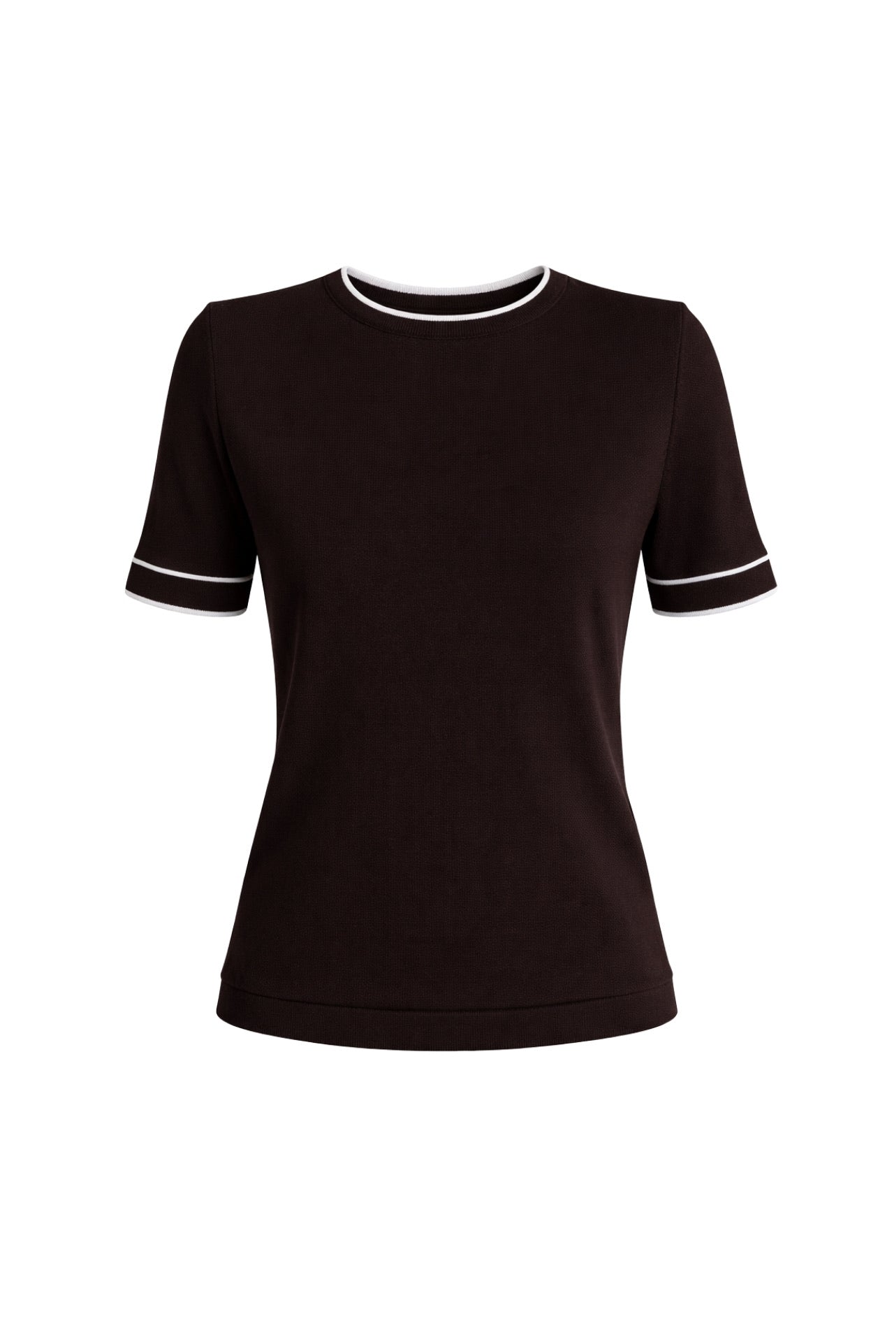 Binding Detail Crew Neck Brown Knit Blouse