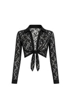 Tie Detail Polo Neck Crop Black Guipure Blouse