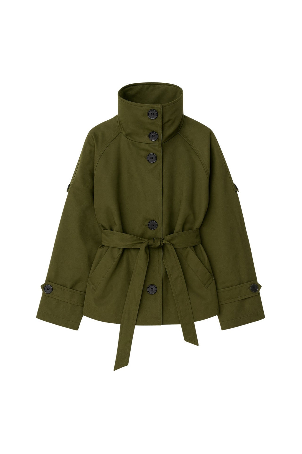 High Neck Crop Khaki Trench Coat