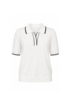 Stripe Detail Polo Neck Buttoned White Knitted Blouse