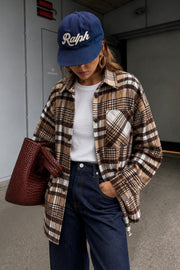 Basic Oversized Brown Plaid Shirt