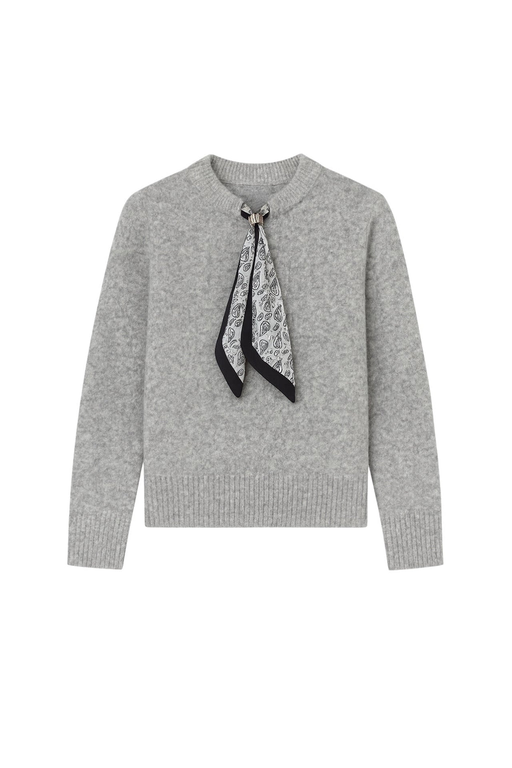Scarf Detail Gray Knit Sweater