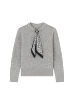 Scarf Detail Gray Knit Sweater
