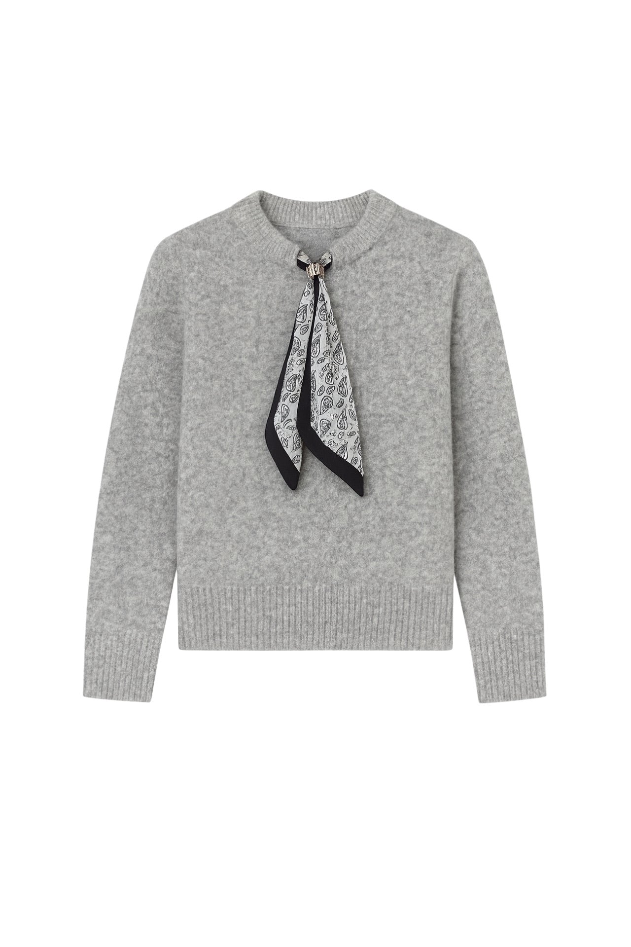 Scarf Detail Gray Knit Sweater