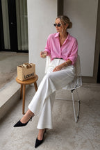 V-Neck Oversize Pink Modal Shirt