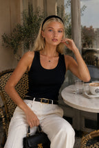 Oval Neck Basic Black Knit Top