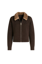 Fur Collar Detail Zippered Brown Knit Sweater