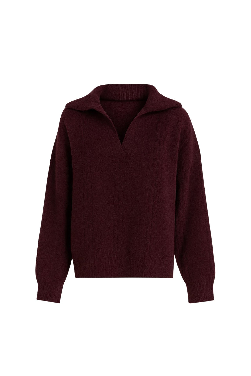 Polo Collar Knit Pattern Burgundy Knit Sweater