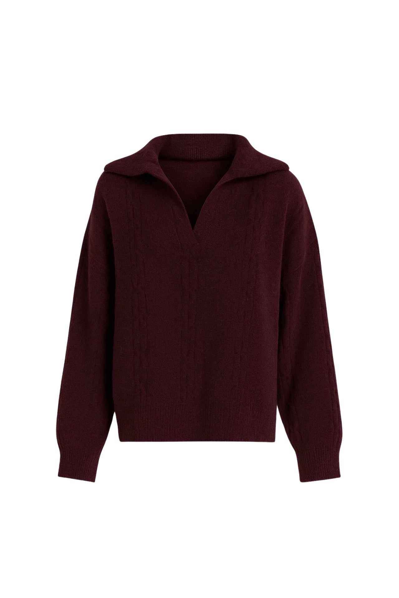Polo Collar Knit Pattern Burgundy Knit Sweater