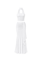 Shawl Detail Strapless Blouse Waist-Ruched Maxi Skirt Three-Piece White Set
