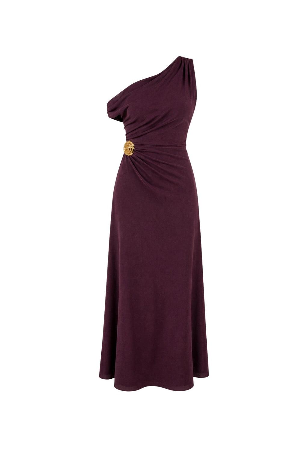 Accessory Detail Off-Shoulder Maxi Burgundy Dress
