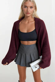 Burgundy Knit Sweater with Wool Blend Balloon Sleeves