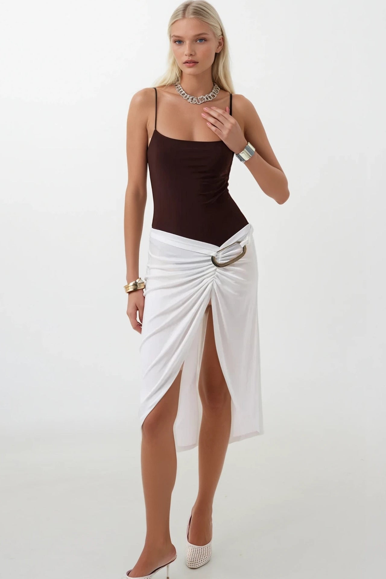 Toka Detay Asymmetric Ecru Skirt