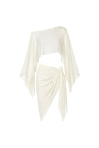 Batwing Boat Neck Crop Blouse Tie-Waist Skirt Two-Piece White Sheer Set