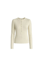 Crew Neck Button Detail Ecru Knit Blouse