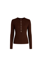 Crew Neck Button Detail Brown Knit Blouse