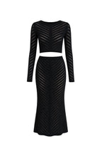 Knit Pattern Crop Blouse Maxi Skirt İkili Black Knit Set