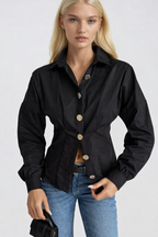Waist-Fitted Gold Buttoned Black Shirt