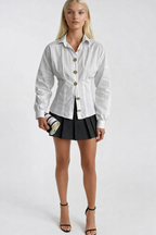 Waist-Fitted Gold Buttoned White Shirt