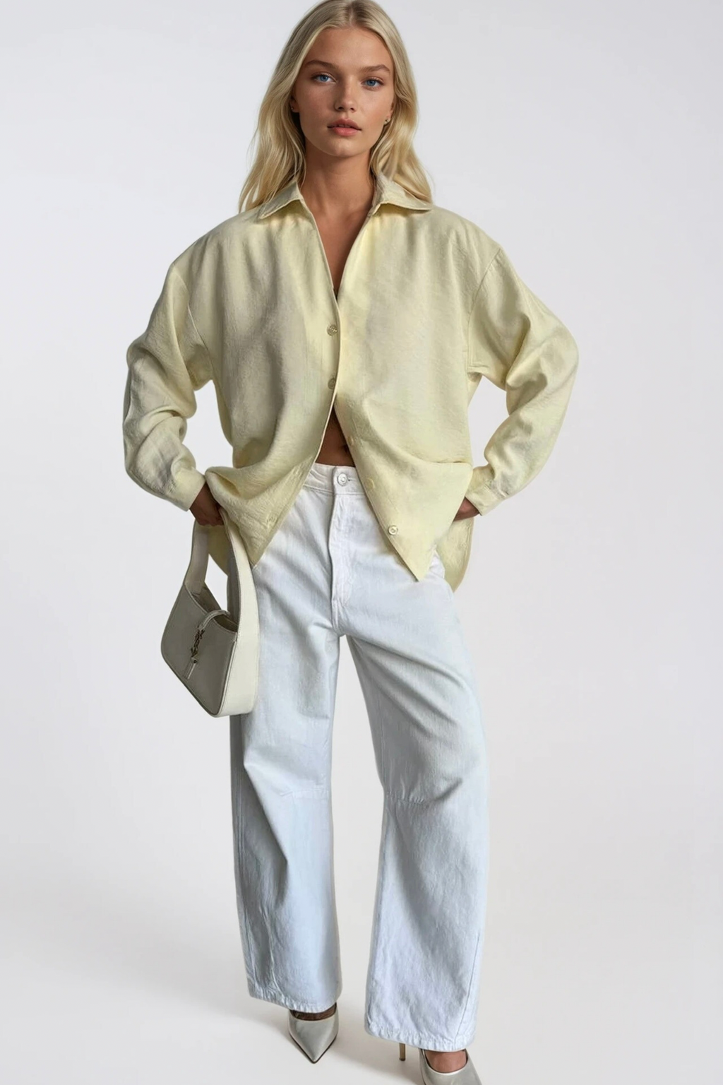 V-Neck Oversize Yellow Modal Shirt