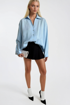 V-Neck Oversize Blue Modal Shirt