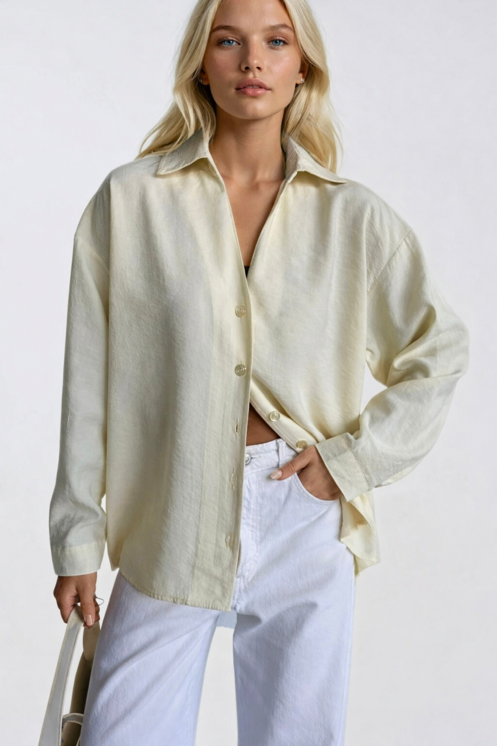 V-Neck Oversize Yellow Modal Shirt