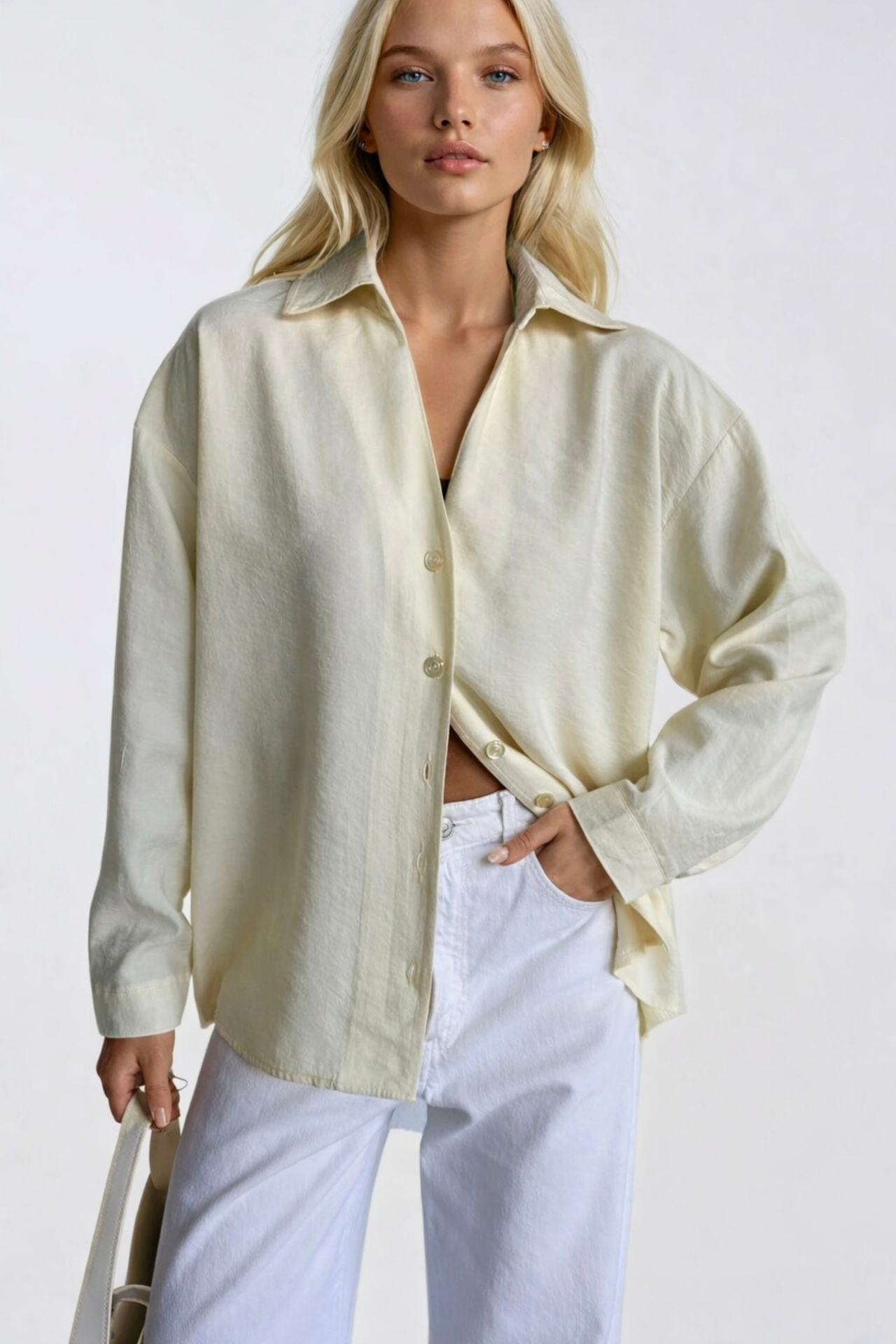 V-Neck Oversize Yellow Modal Shirt