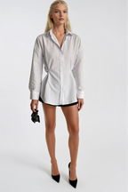 Button Detail Waist-Fitted White Shirt