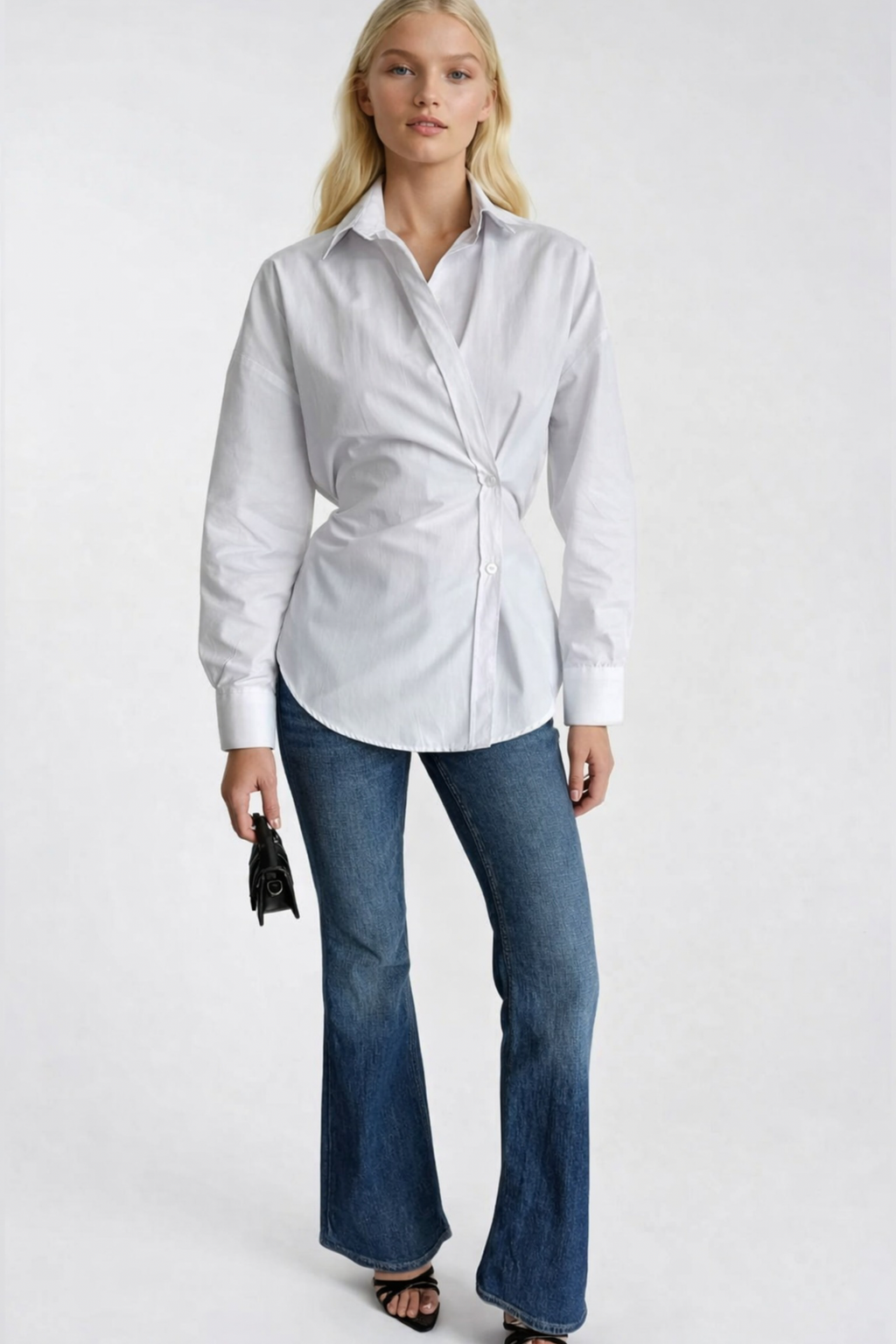 Asymmetric Button Detail Waist-Fitted White Shirt