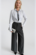 Scarf Detail Ruched Sleeve White Shirt