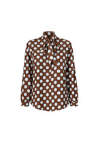 Polka Dot Pattern Scarf Detail Brown Shirt
