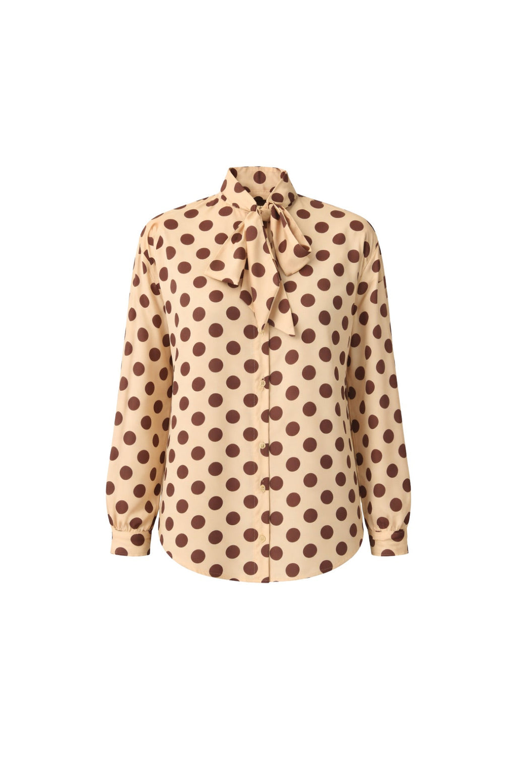 Polka Dot Pattern Scarf Detail Yellow Shirt