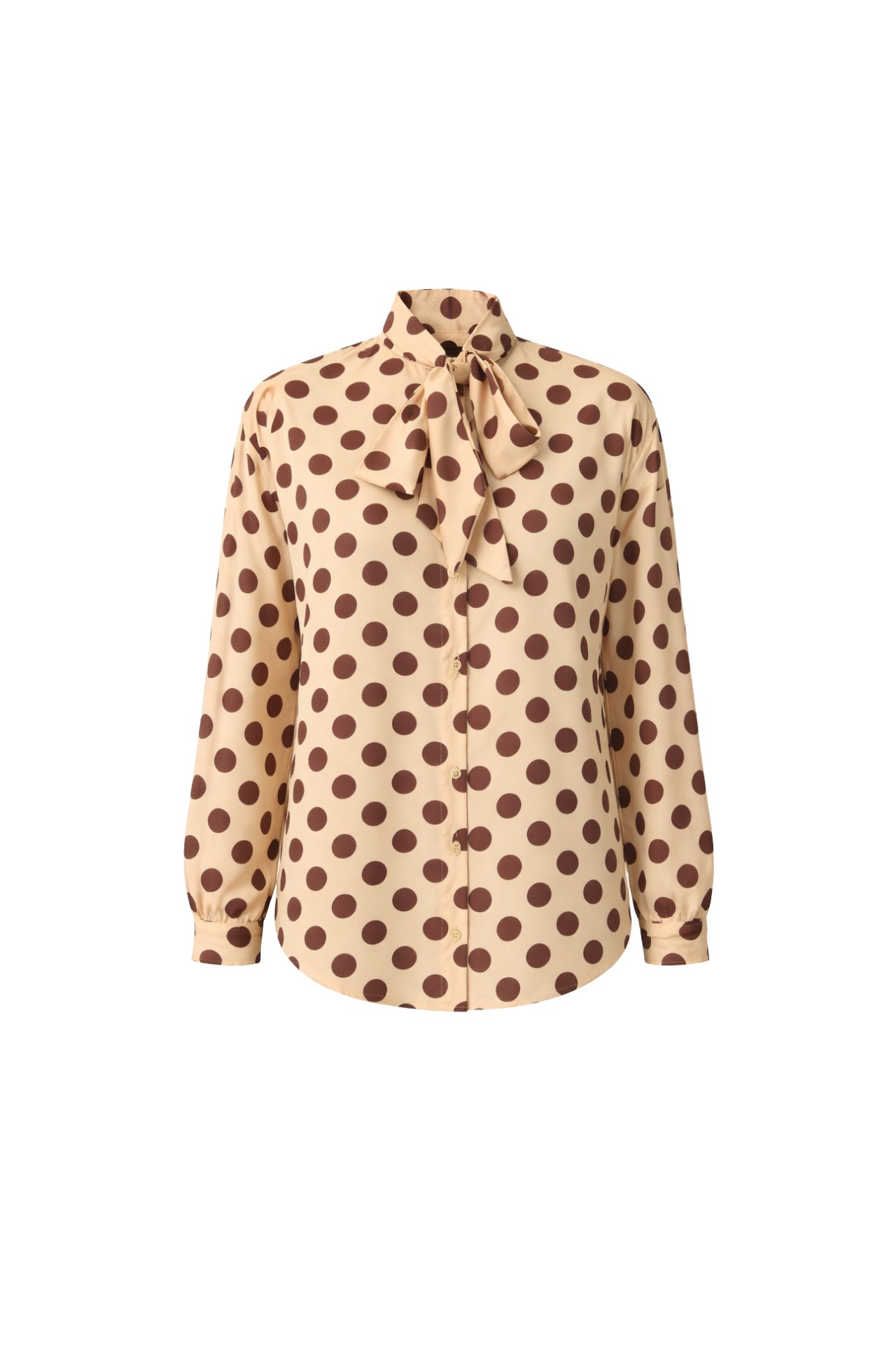 Polka Dot Pattern Scarf Detail Yellow Shirt