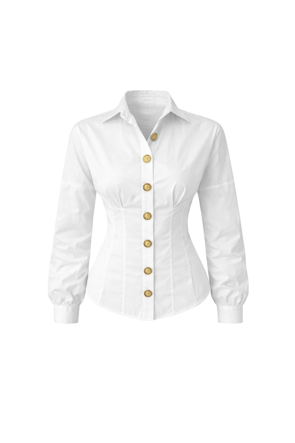 Waist-Fitted Gold Buttoned White Shirt