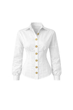 Waist-Fitted Gold Buttoned White Shirt