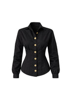 Waist-Fitted Gold Buttoned Black Shirt