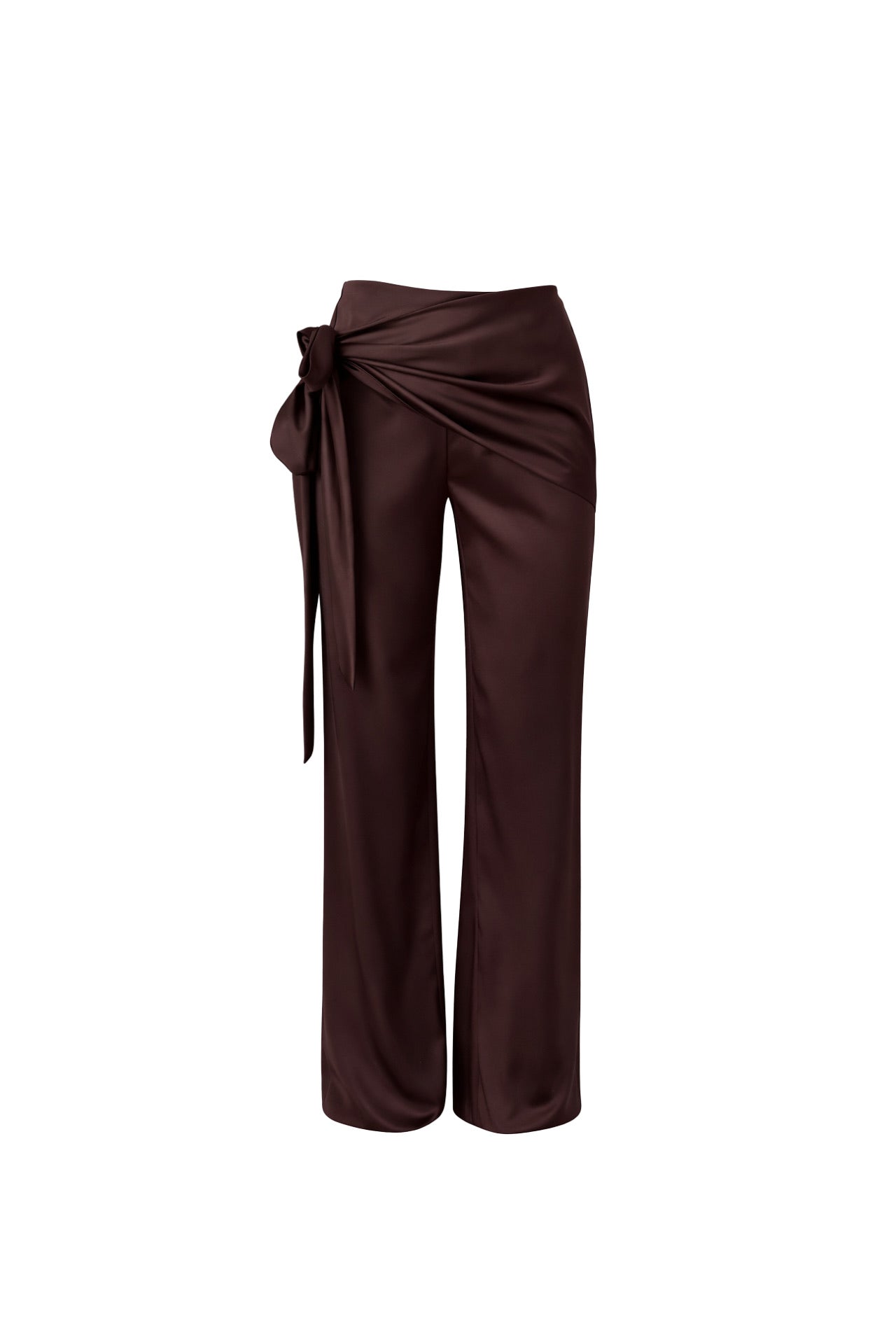 Front Tie Brown Satin Pants