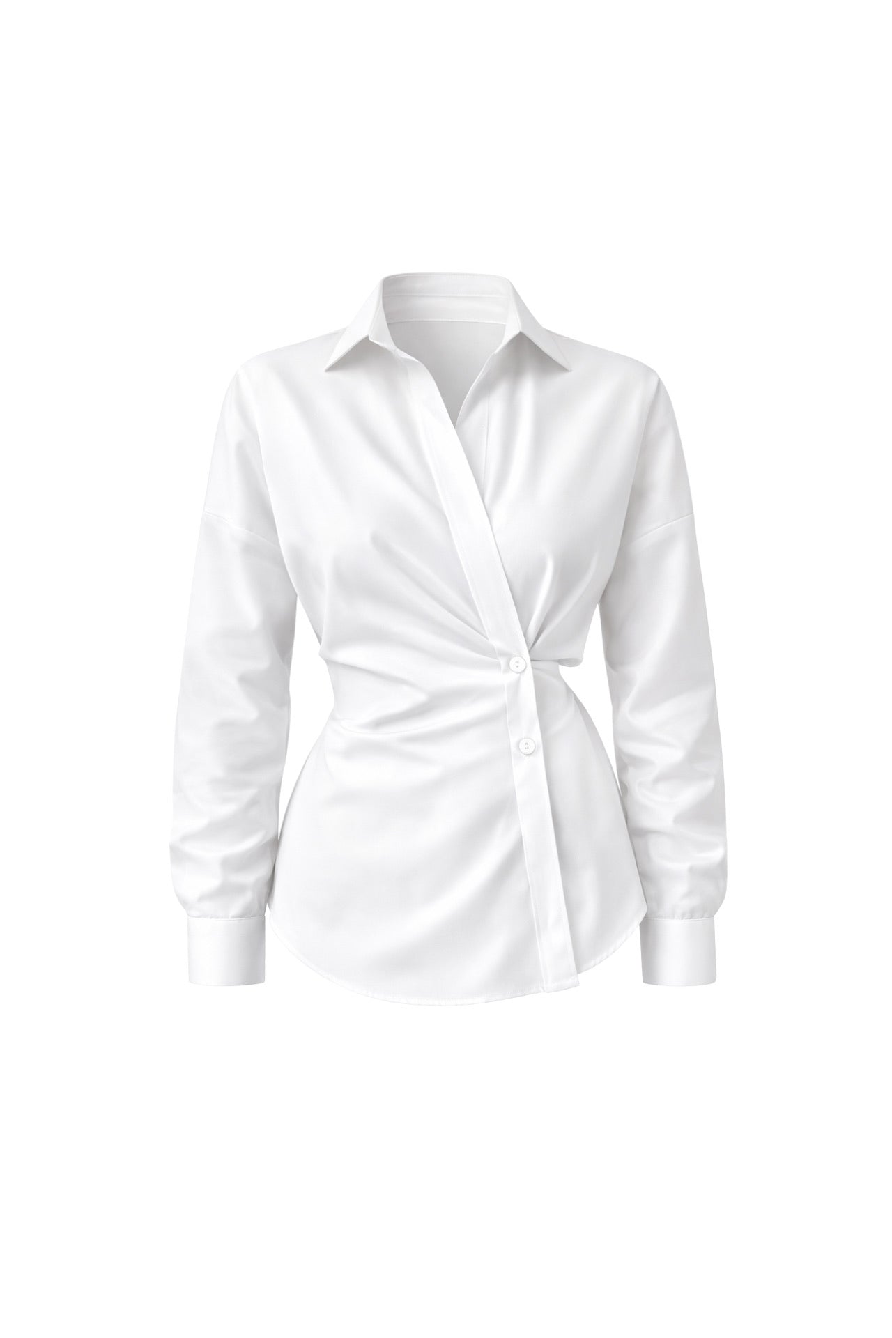Asymmetric Button Detail Waist-Fitted White Shirt
