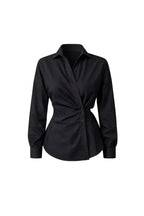 Asymmetric Button Detail Waist-Fitted Black Shirt