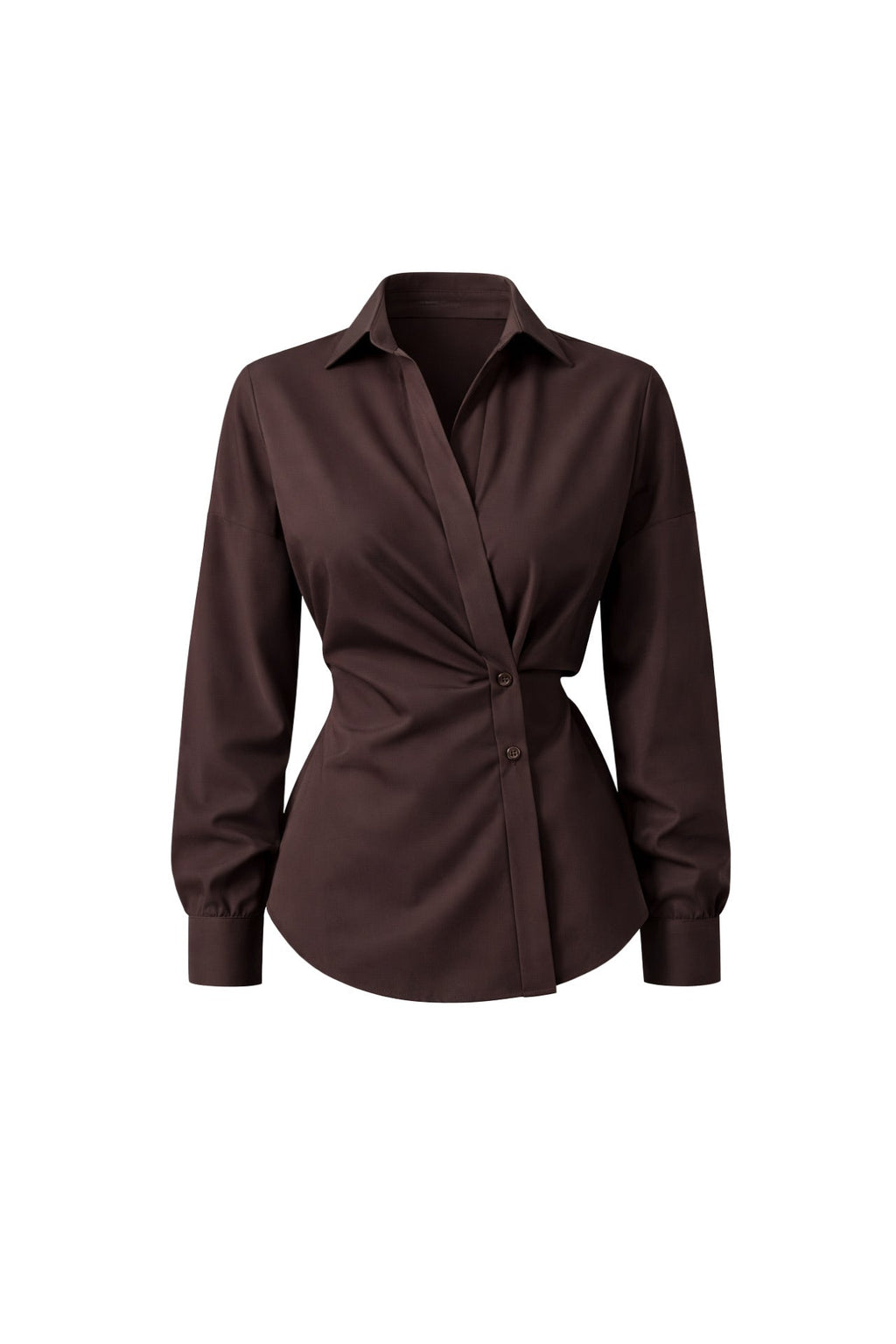 Asymmetric Button Detail Waist-Fitted Brown Shirt
