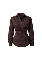 Asymmetric Button Detail Waist-Fitted Brown Shirt