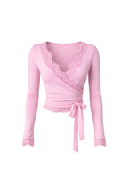 Wrap Tie Lace Pink Blouse