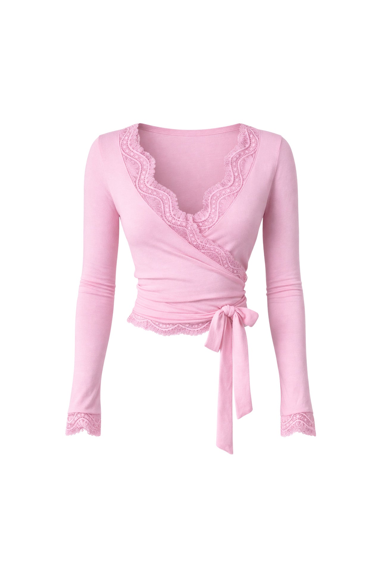 Wrap Tie Lace Pink Blouse