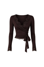 Wrap Tie Lace Brown Blouse