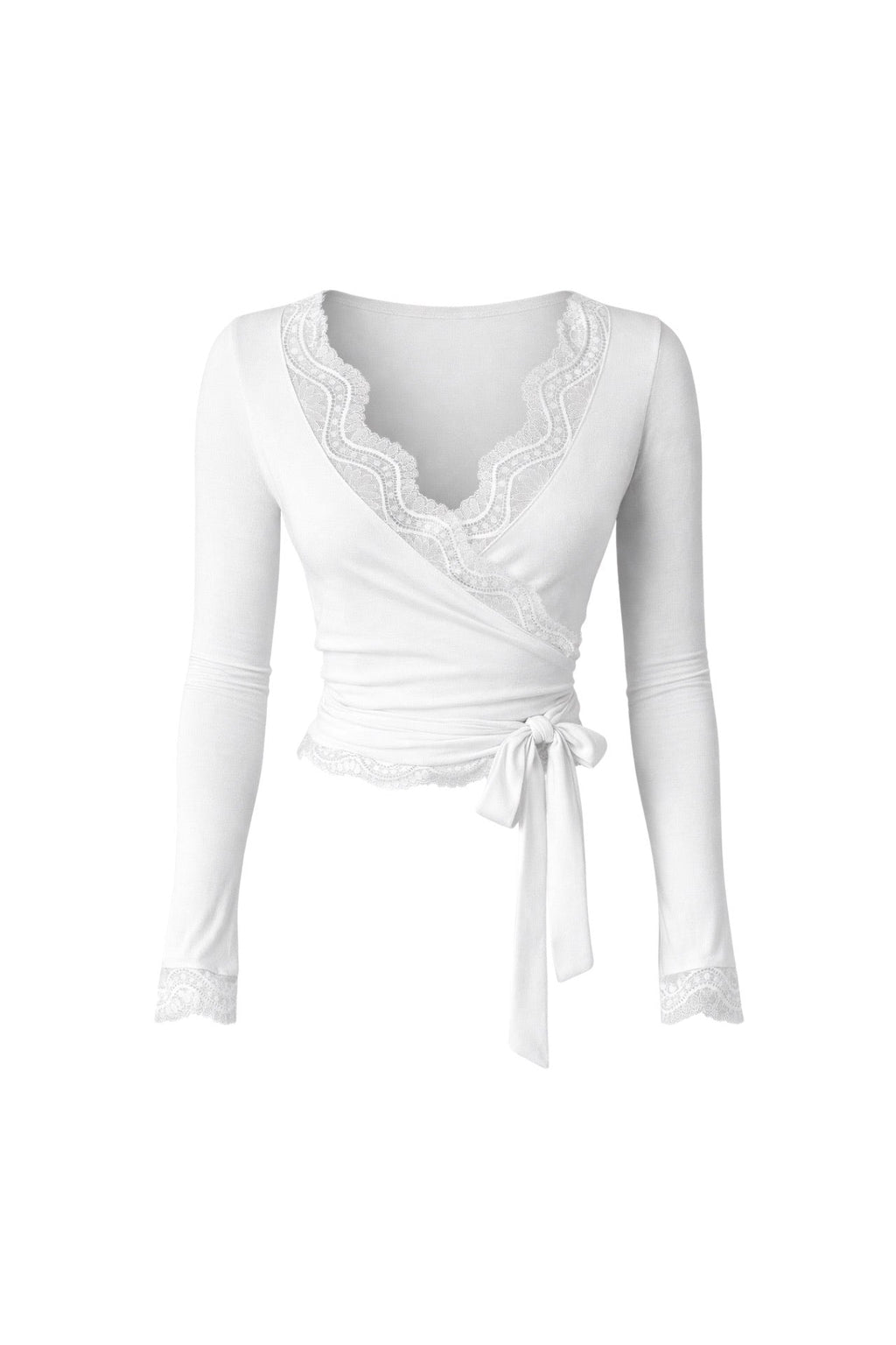 Wrap Tie Lace White Blouse