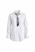 Scarf Detail Ruched Sleeve White Shirt