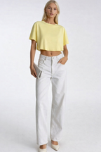 Washed Effect Yellow Crop T-Shirt
