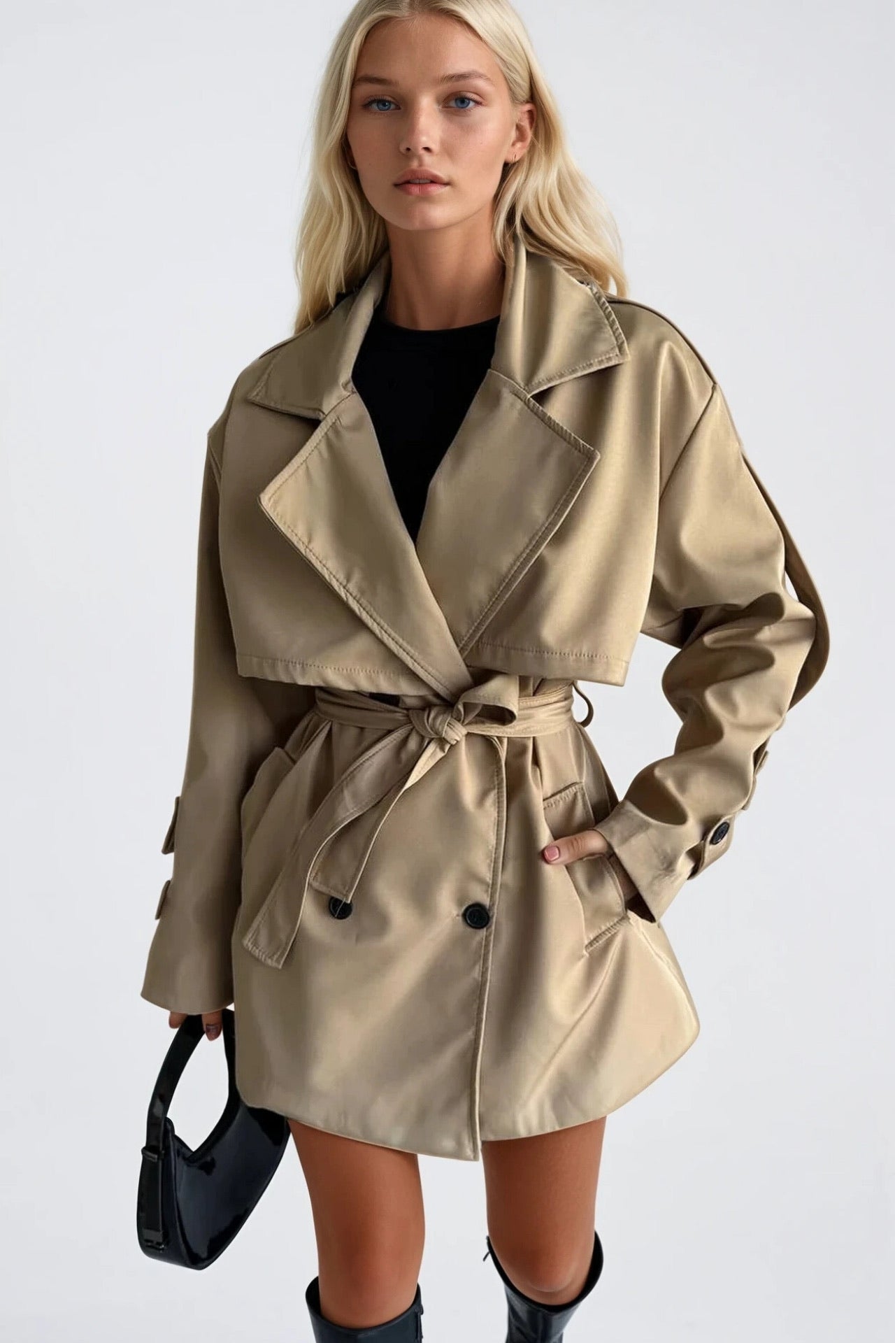 Sash Detail Basic Beige Trench Coat